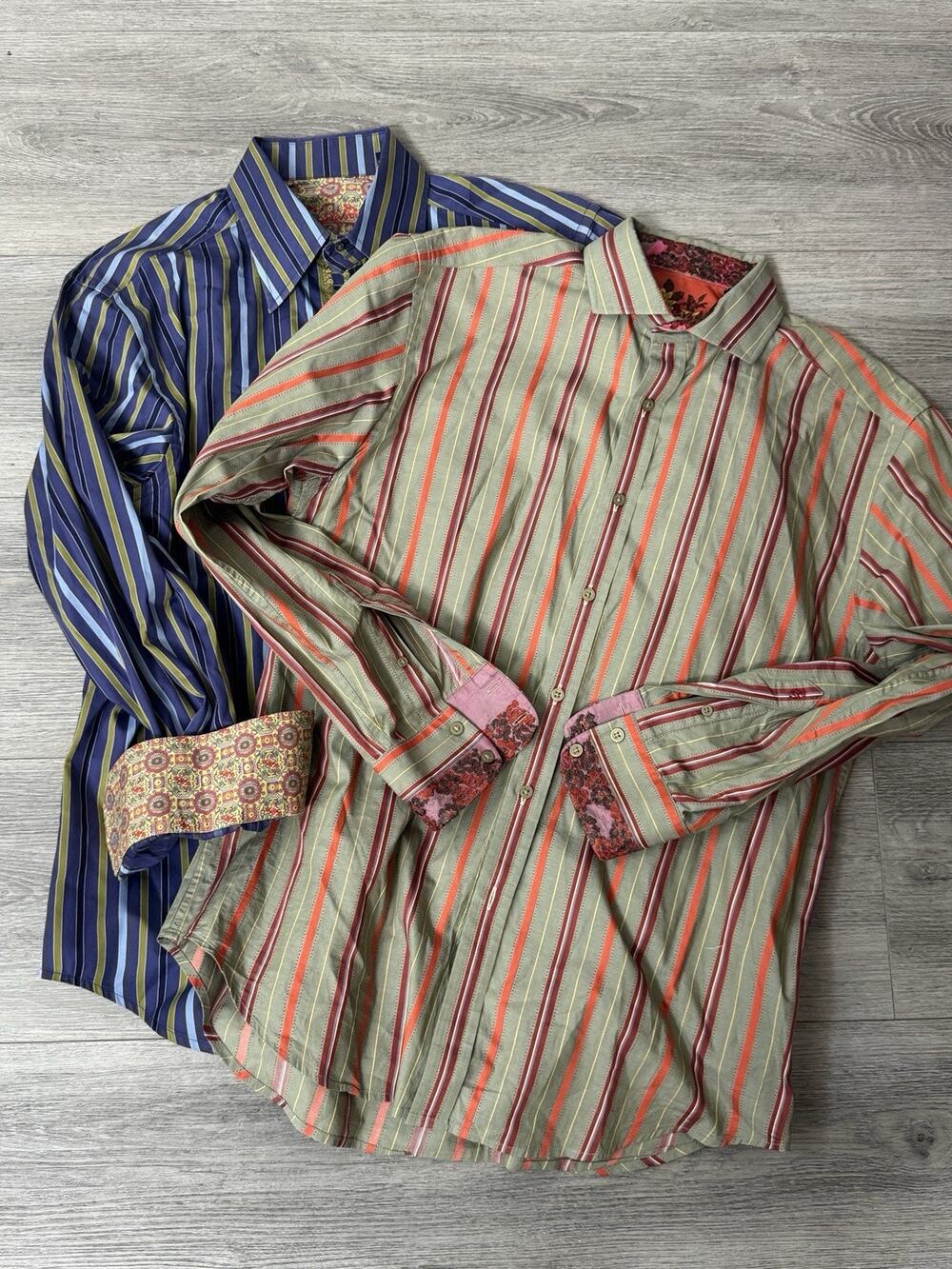 2 Robert Graham Men's Multi-Color Striped Flip Cuff Shirts Size Large.